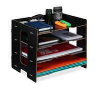 Relaxdays Rangement Documents, Organiseur Bureau en MDF, Format A4, 3 Compartiments, HxLxP : 27 x 31,5 x 24 cm, Noir