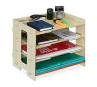 Relaxdays Rangement Documents, Organiseur Bureau en MDF, Format A4, 3 Compartiments, HxLxP : 27 x 31,5 x 24 cm, Nature