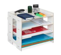 Relaxdays Rangement Documents, Organiseur Bureau en MDF, Format A4, 3 Compartiments, HxLxP : 27 x 31,5 x 24 cm, Blanc