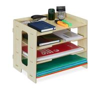 Relaxdays Rangement Documents, Organiseur Bureau en MDF, Format A4, 3 Compartiments, HxLxP : 27 x 31,5 x 24 cm, Nature