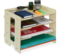 Relaxdays Rangement Documents, Organiseur Bureau En Mdf, Format A4, 3 Compartiments, Hxlxp : 27 X 31,5 X 24 Cm, Nature