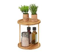 Relaxdays Rangement épices bambou, plan de travail et placards cuisine, rond, 2 étagères, H x D : 22,5 x 20 cm, nature