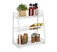Relaxdays Rangement épices, Organiseur Cuisine 3 Compartiments, HxLxP: 38 x 35 x 18,5 cm, pour Huile et Herbes, Blanc