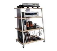 Relaxdays Rangement Hi-FI 4 Niveaux pour Platine Vinyle et Chaîne, Métal/MDF, 78×61×52 cm, Naturel/Blanc