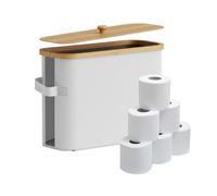 Relaxdays Rangement Papier Toilette, 12 Rouleaux, H x L x P : 33 x 45 x 16 cm, Tissu, Bambou, Blanc