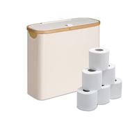 Relaxdays Lot de 12 Rouleaux de Papier Toilette, H x l x P : 38 x 43 x 17 cm, Tissu, Bambou, Panier de Papier Toilette, Beige