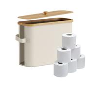 Relaxdays Support pour Papier Toilette, 12 Rouleaux, H x L x P : 33 x 45 x 16 cm, Tissu, Bambou, Rangement, Beige