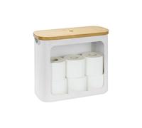 Relaxdays Rangement Papier Toilette, 12 Rouleaux, H x L x P : 36 x 43 x 17 cm, Tissu, Bambou, Panier, réserve, Blanc