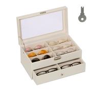 Relaxdays Rangement pour 12 Paires de Lunettes, fenêtre de visualisation, 15,5 x 33,5 x 19,5 cm, Blanc