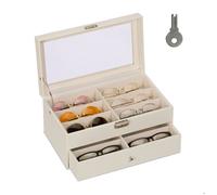 Relaxdays Rangement pour 12 paires de lunettes, fenêtre de visualisation, 15,5 x 33,5 x 19,5 cm, blanc