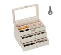 Relaxdays Rangement pour 18 Paires de Lunettes, fenêtre de visualisation, H x L x P : 22,5 x 33,5 x 19 cm, Blanc