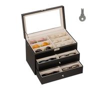 Relaxdays Rangement pour 18 Paires de Lunettes, fenêtre de visualisation, H x L x P : 22,5 x 33,5 x 19 cm, Noir