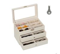 Relaxdays Rangement pour 18 paires de lunettes, fenêtre de visualisation, H x L x P : 22,5 x 33,5 x 19 cm, blanc