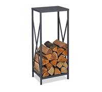 Relaxdays Rangement pour bûches, en métal, 80,5 x 34 x 25 cm, pour cheminée et poêle, intérieur, Gris