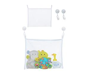 Relaxdays Rangement pour les jouets du bain, lot de 2, filet avec ventouses, H x L : env. 35 x 45 cm, enfant, blanc