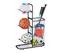 Relaxdays Rangement pour Vos Ballons de Basket ou de Foot, métallique (Acier), 3 Supports Amovibles, Compartiment, Noir