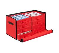 Relaxdays Rangement pour Vos Boules de Noël, 128 Compartiments, H x L x P : 30,5 x 62 x 30,5 cm, Rouge et Noir