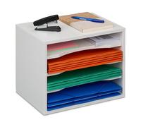 Relaxdays Rangement pour Vos Documents, 4 Compartiments, Format A4, H x L x P 28 x 35,5 x 25 cm, Blanc