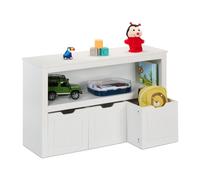 Relaxdays Rangement pour la Chambre de Votre Enfant, 3 Cases avec roulettes, H x L x P : 60 x 102 x 30 cm, Blanc