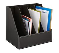 Relaxdays Rangement Similicuir, 4 Compartiments, formats A4-C4, Stable, HxLxP: 35 x 18 x 26,5 cm, Organiseur, Noir
