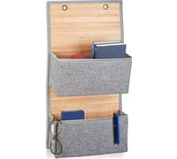 Relaxdays Porte documents organiseur mural 2 compartiments HxlxP 62 x 33 x 12 cm porte salle de bain couloir 33 cm bambou tissu, gris