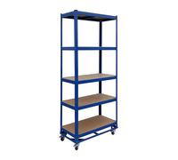 Relaxdays Rayonnage Lourd sur roulettes, Acier, HxLxP 191x90x45 cm, 750 kg, 5 tablettes, emboîtement, Bleu
