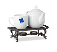 Relaxdays Réchauffe Plat, en Lot de 3, Chauffe-Plat réchaud Fonte Bougie théière café antiquités HxlxP: 8,5 x 30 x 13,5 cm, Marron
