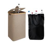 Relaxdays Récipient de Collecte de Bouteilles consignées 100 l, Sac Lavable, HBT 70 x 42 x 34 cm, avec Couvercle, en Feutre, Beige