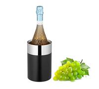 Relaxdays Refroidisseur à vin (Mousseux), Seau en Acier Inoxydable, Double paroi, H x D : 18,5 x 12 cm, Noir et argenté