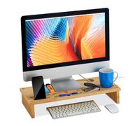 Relaxdays Réhausseur d’écran Bambou, avec rangements, Autonome, Support de Moniteur pour Bureau, HLP 9x54x23 cm, Nature