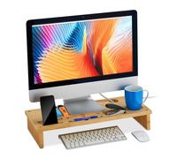 Relaxdays Réhausseur d’écran bambou, avec rangements, autonome, support de moniteur pour bureau, HLP 9x54x23 cm, nature