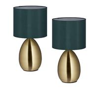 Relaxdays Reladays Lampe de chevet, lot de 2, câble avec interrupteur, douille E14, H x D : 33,5 x 18 cm, doré et vert