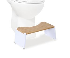 Relaxdays Repose-Pieds WC Pliable en Bambou antidérapant, 19x43,5x20 cm, Naturel et Blanc