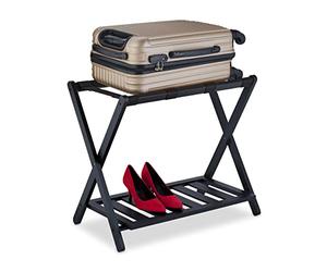 Relaxdays Repose-Valise, Pliant, Bambou, HxLxP : 59x68x40 cm, Porte-Bagage avec étagère, Support Sac Voyage, hôtel, Noir