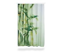 Relaxdays Rideau de douche motif bambou en polyester tissu vert lavable 200x174 baignoire, vert