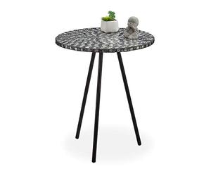 relaxdays Ronde mosaïque, d’appoint, Décorative, Table Jardin, Fait Main, HxD: 50 x 41 x 16 cm, Noir Blanc, Fer, MDF, Verre, Schwarz-weiß, 50 x 41 x 41 cm