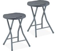 Relaxdays Tabouret Pliant, Lot de 2, Aspect rotin, Jardin et Balcon, Repose-Pieds extérieur, HxLxP : 46x32x29 cm, Gris