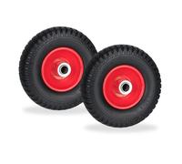 Relaxdays Roue de brouette 2.50-4, lot 2, Pneu Caoutchouc, Jante en Acier, increvable, Charge Max. 80 kg, Noir et Rouge