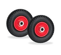 Relaxdays Roue de brouette 2.50-4, lot 2, Pneu Caoutchouc, Jante en Acier, increvable, Charge Max. 80 kg, Noir et Rouge