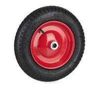 Relaxdays Roue de brouette 3.00-8, pneumatique, Jante en Acier, Charge maximale : 100 kg, avec Valve, Noir et Rouge