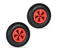 Relaxdays Roue de brouette 3.50-6, Lot de 2, Caoutchouc, Jante en Plastique, pour Chariot, Jusqu’à 100 kg, Noir - Rouge