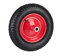 Relaxdays Roue de brouette 3.50-8, pneumatique, Jante en Acier, Charge maximale : 100 kg, avec Valve, Noir/Rouge