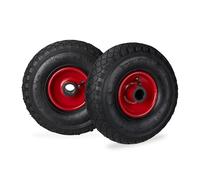 Relaxdays Roue de brouette caoutchouc 100 kg, lot de 2, roue de rechange, pour axe de 25 mm, 3.00-4, noir-rouge
