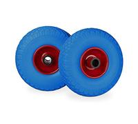 Relaxdays Roue de brouette, caoutchouc, 3.00-4", 2x roue de rechange, pour axe de 25 mm, 260x85 mm, bleu-rouge