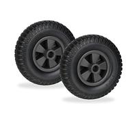 Relaxdays Roue de brouette, lot 2, 2.50-4, caoutchouc PU, jante PP, noire | increvable, charge maximale : 80 kg