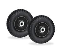 Relaxdays Roue de brouette 2.50-4 lot de 2 pneu caoutchouc jante acier increvable 80 kg noire