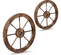 Relaxdays Roues décoratives en Bois, lot 2, décoration Jardin, terrasse, Roue Chariot Rustique, Style Far West, Marron