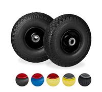 Relaxdays Roue de diable, 2x roue de brouette caoutchouc, pour axe de 20 mm, 3.00-4", 260 x 85 mm, noir