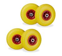 Relaxdays Roue de Diable, 4X Roue de brouette Caoutchouc, 3.00-4", 260 x 85 mm, pour axe de 20 mm, Jaune-Gris