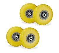 Relaxdays Roue de Diable, 4X Roue de brouette Caoutchouc, 3.00-4", 260 x 85 mm, pour axe de 20 mm, Jaune-Gris